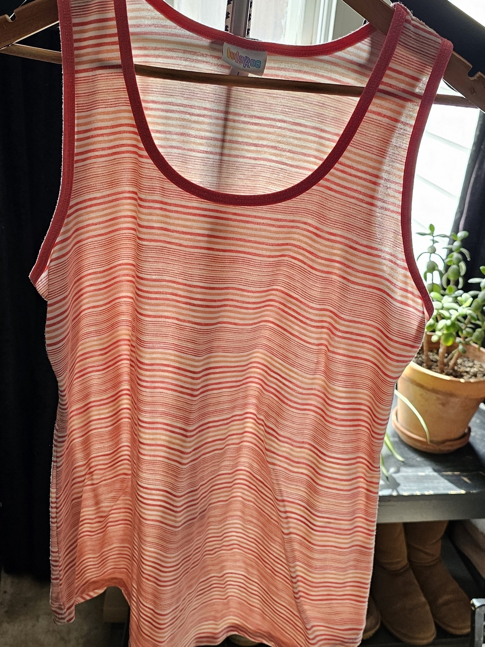 LuLaRoe Pink and Coral Striped Tank Top